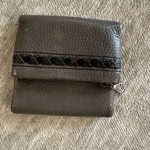 Brighton, Gray Leather Tri-fold wallet with silver filigree & braided trim.